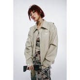 Unisex Jacket Loose Lapels PU Leather Jacket Retro Biker's Coat